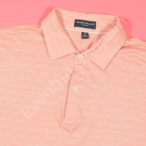 Peter Millar Linen Cotton Polo Shirt Mens M Pink Collection Striped - Picture 1 of 7